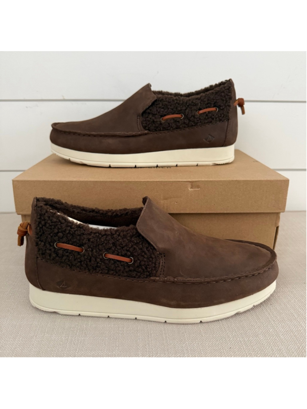 Brown Sperry Moccasins with Faux Fur Lining Women's Size 8